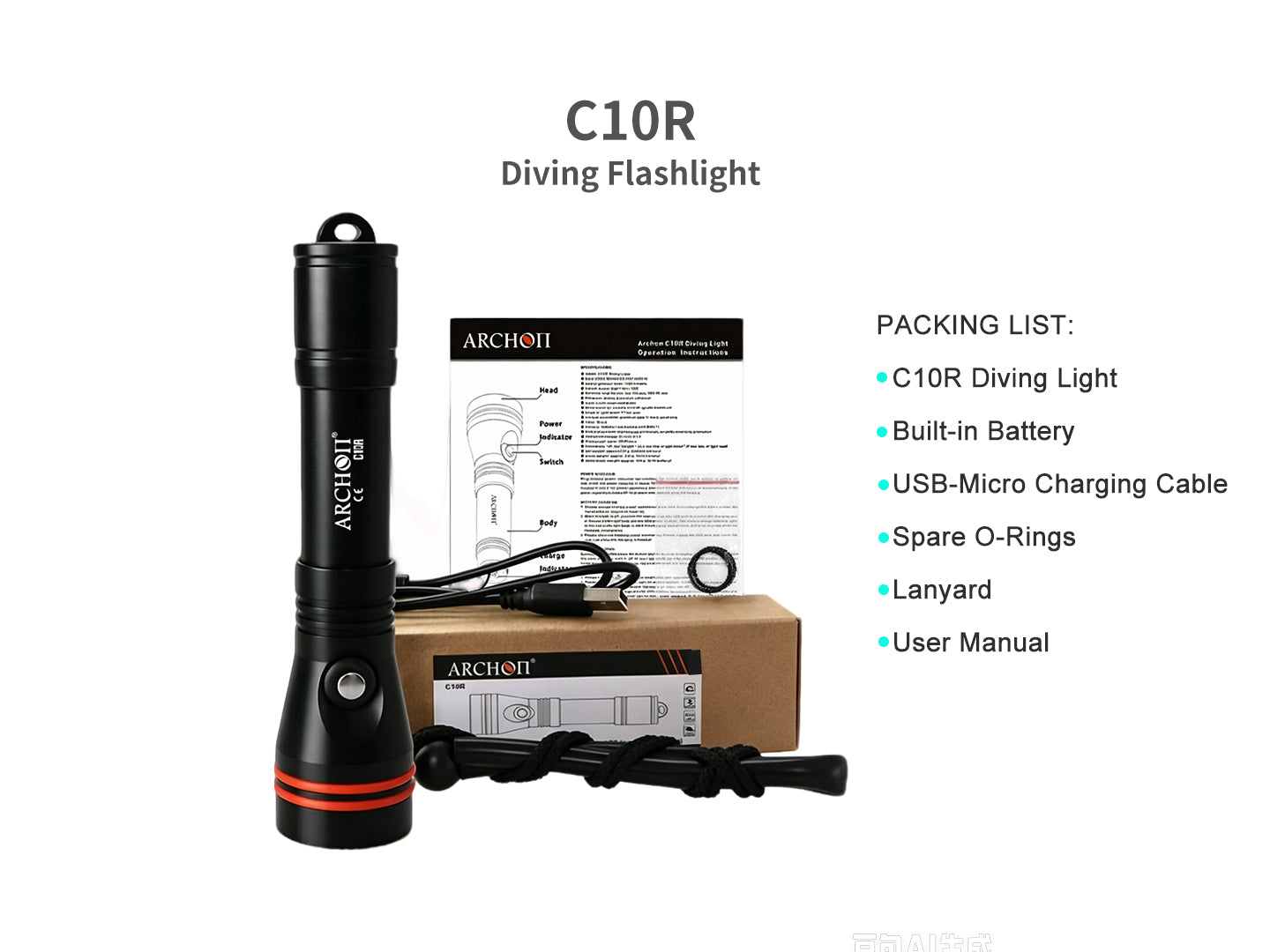 Archon C10R Diving Flashlight | Direct Charging - 1,200 LM
