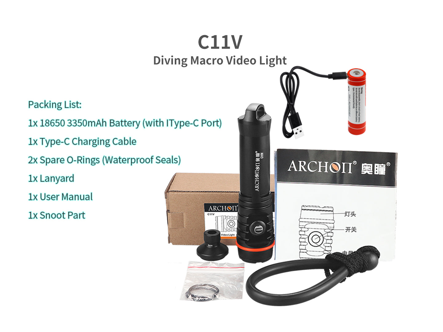 Archon C11V Diving Macro Video Light with Snoot - 1,200 LM