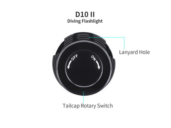 Archon D10 II Diving Flashlight | Rotary Tailcap Switch- 2,000 LM