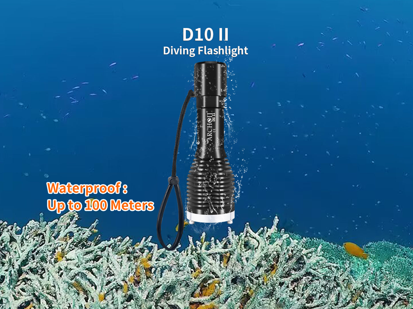 Archon D10 II Diving Flashlight | Rotary Tailcap Switch- 2,000 LM