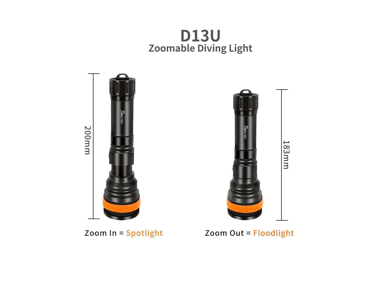Archon D13U Zoomable Diving Light - 2,000 LM