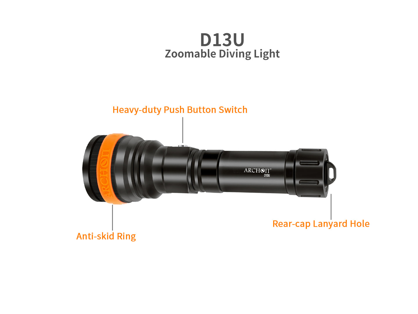 Archon D13U Zoomable Diving Light – 2,000 LM
