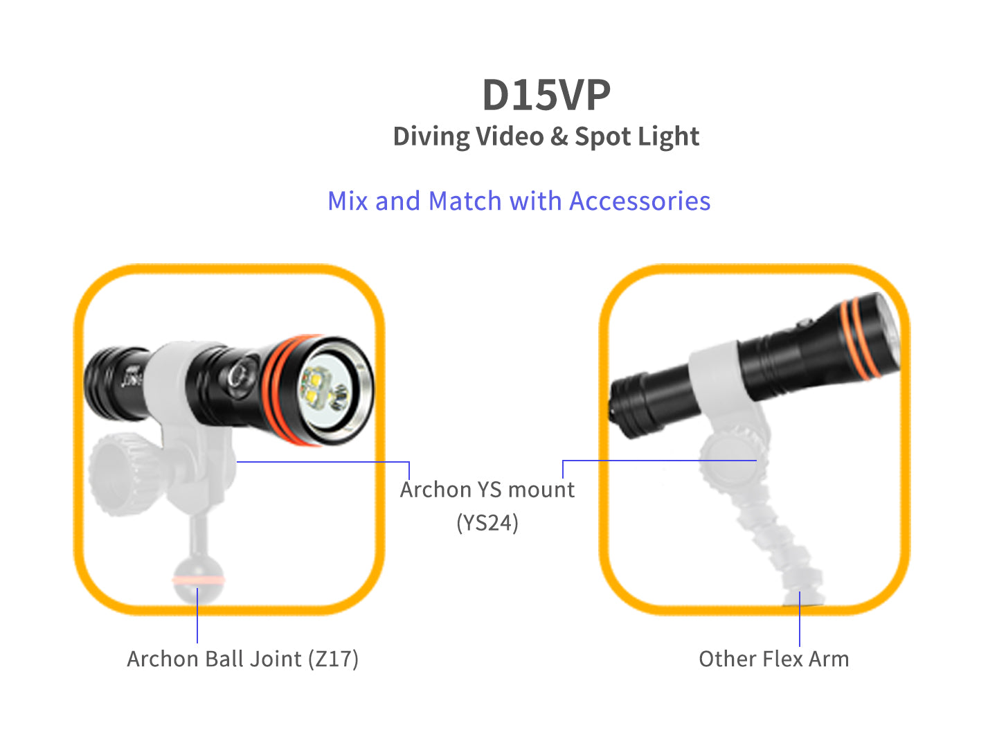 Archon D15VP Diving Video & Spot Light | White & Red Lights - 1,300 LM