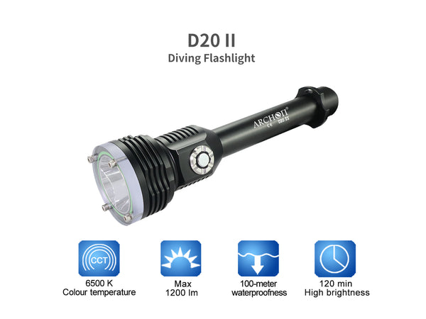 Archon D20 II Diving Flashlight | Powered by 2x 18650 - 1,200 LM