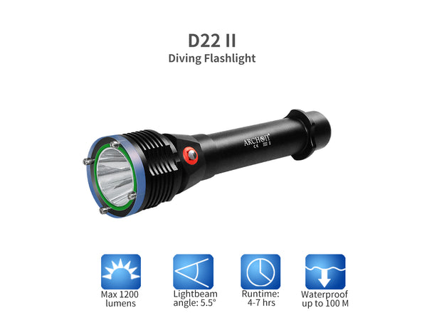 Archon D22 II Diving Flashlight | Powered by 2x 26650 - 1,200 LM