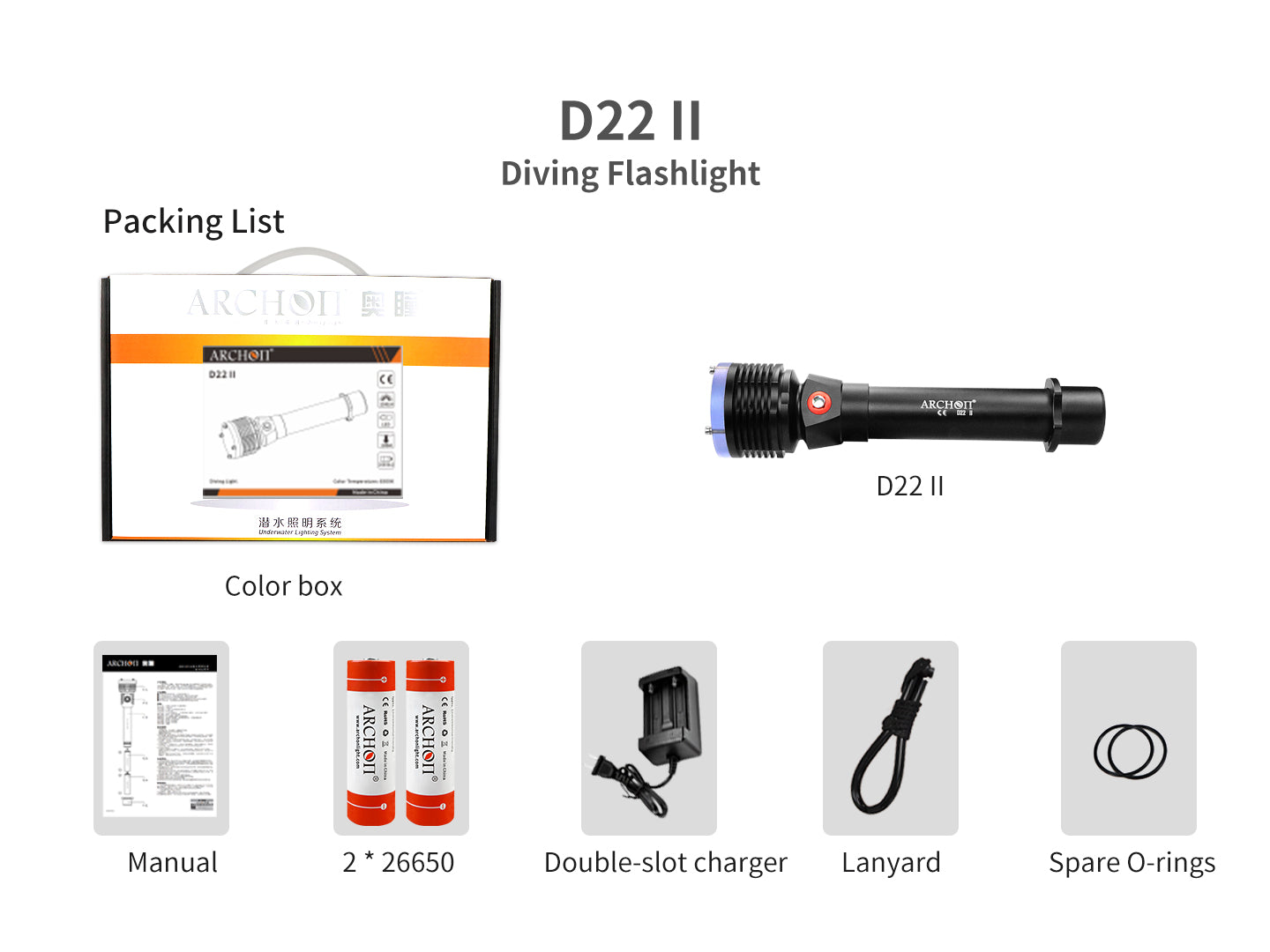 Archon D22 II Diving Flashlight | Powered by 2x 26650 - 1,200 LM