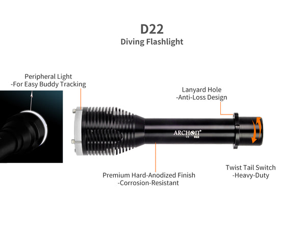 Archon Archon D22 Diving Flashlight | Powered by 2x 26650 - 1,000 LM