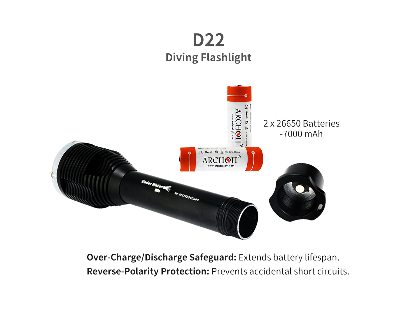 Archon Archon D22 Diving Flashlight | Powered by 2x 26650 - 1,000 LM