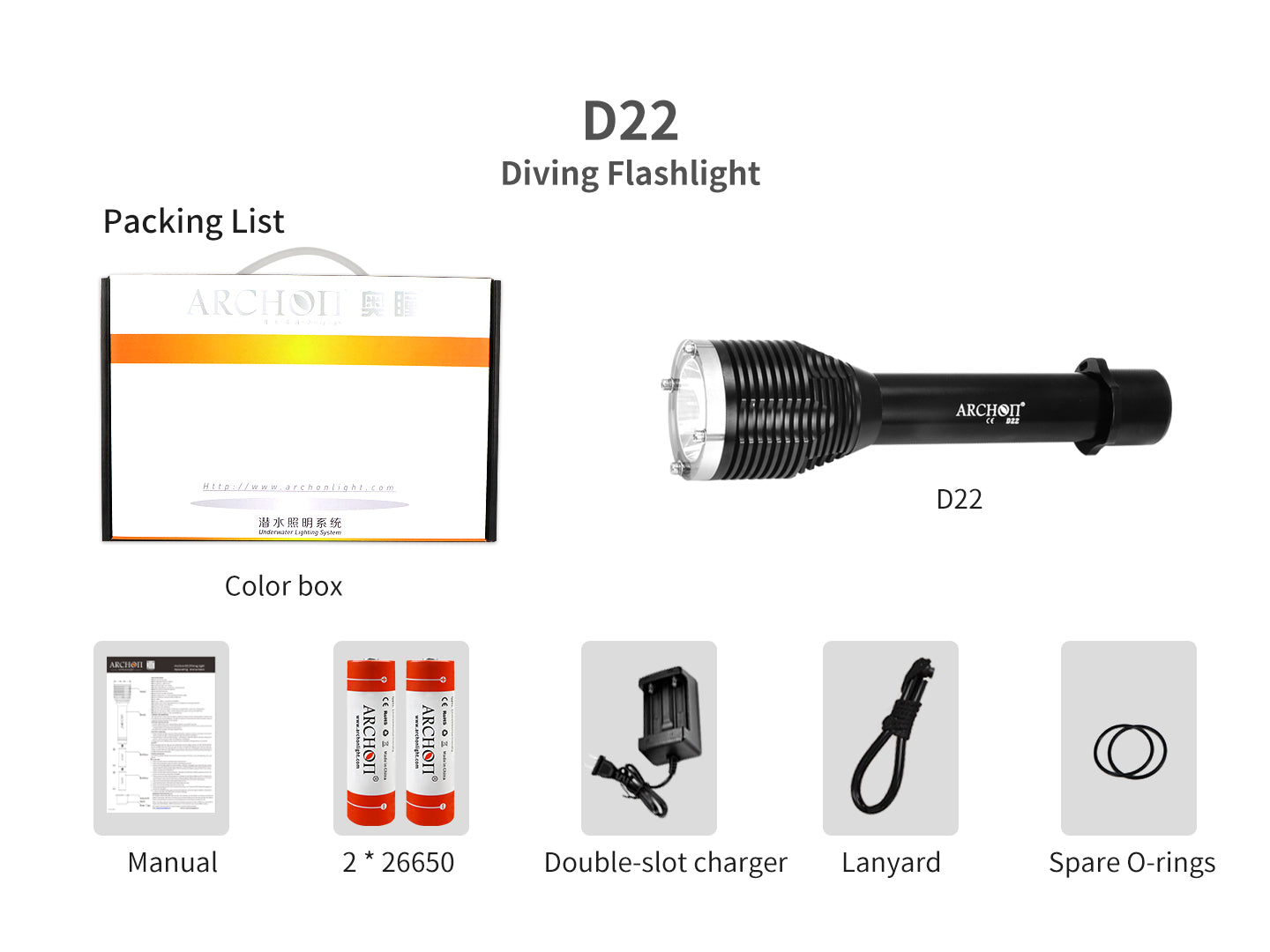 Archon Archon D22 Diving Flashlight | Powered by 2x 26650 - 1,000 LM