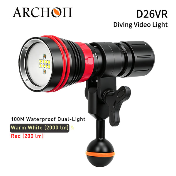 Archon D26VR Diving Video Light | White & Red Lights - 2,000 LM