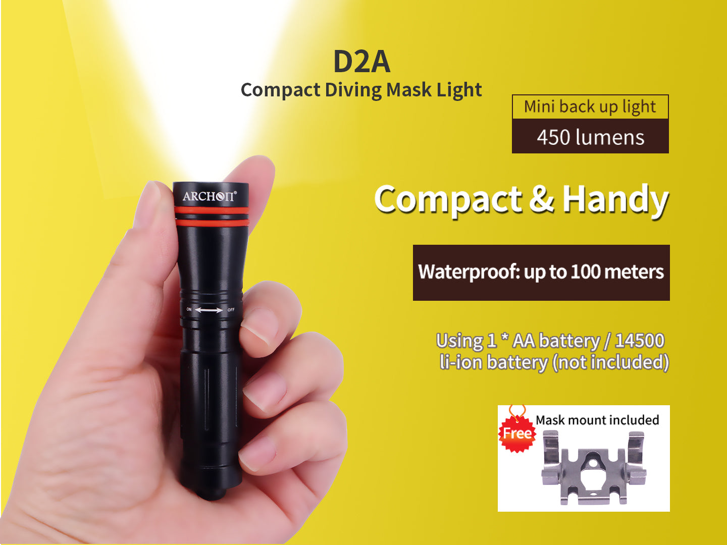Archon D2A Compact Diving Mask Light - 450 LM