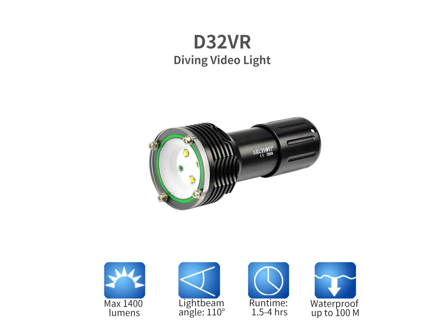 Archon D32VR Diving Video Light | White & Red Lights - 1,400 LM