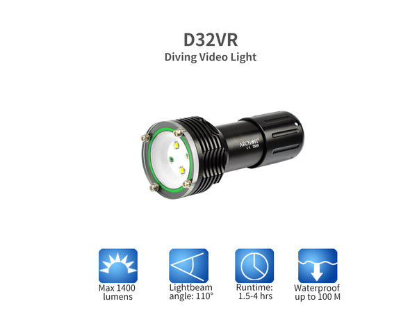 Archon D32VR Diving Video Light | White & Red Lights - 1,400 LM