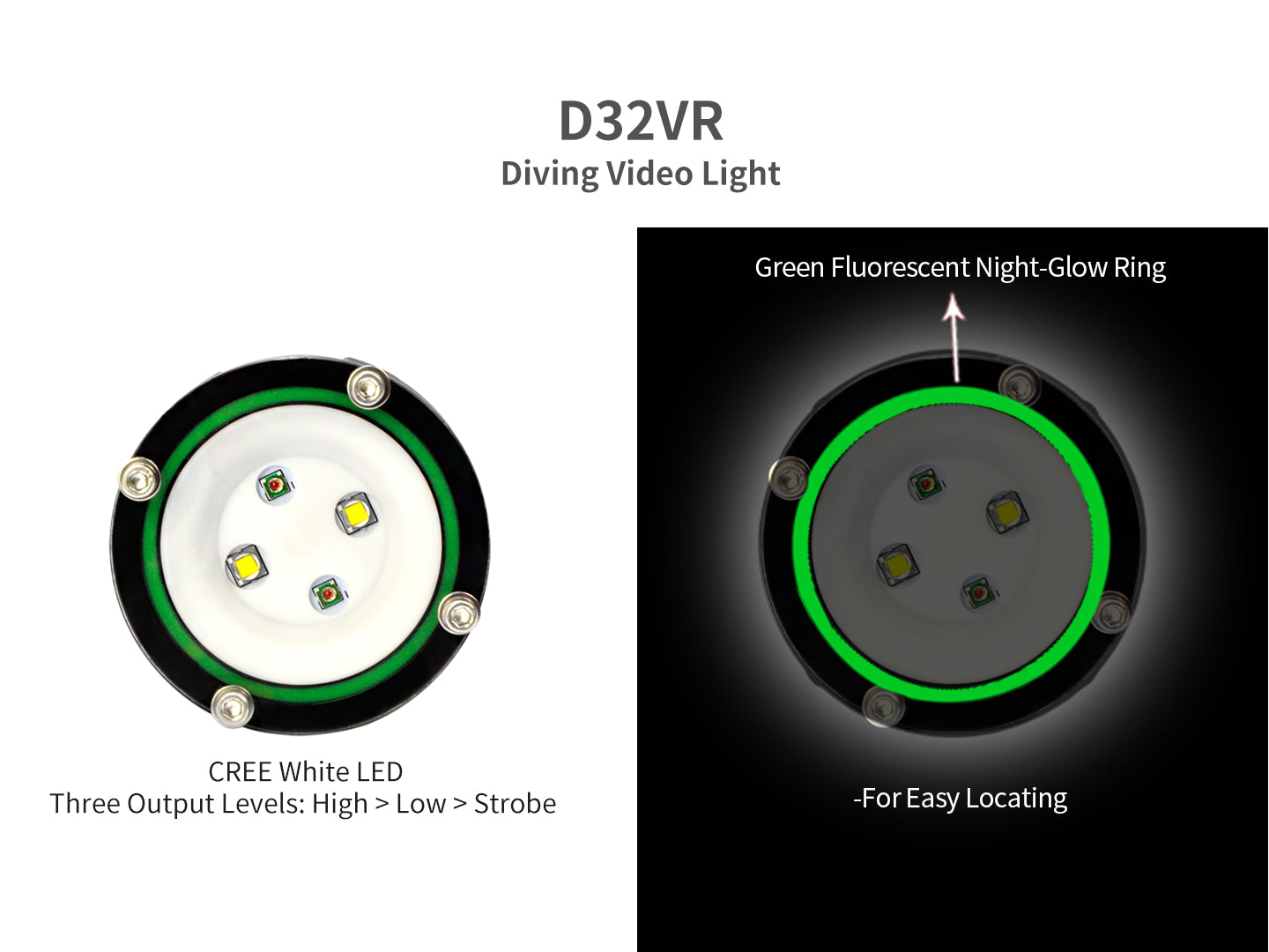 Archon D32VR Diving Video Light | White & Red Lights - 1,400 LM