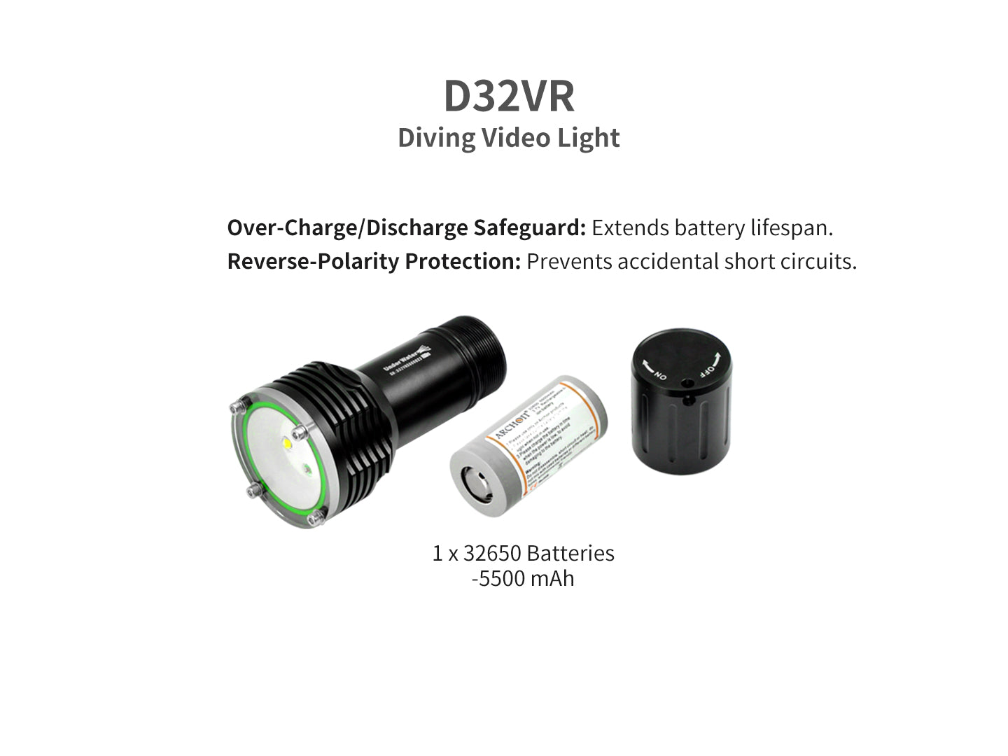 Archon D32VR Diving Video Light | White & Red Lights - 1,400 LM