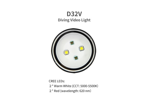 Archon D32V Diving Video Light | White & Red Lights - 1,400 LM