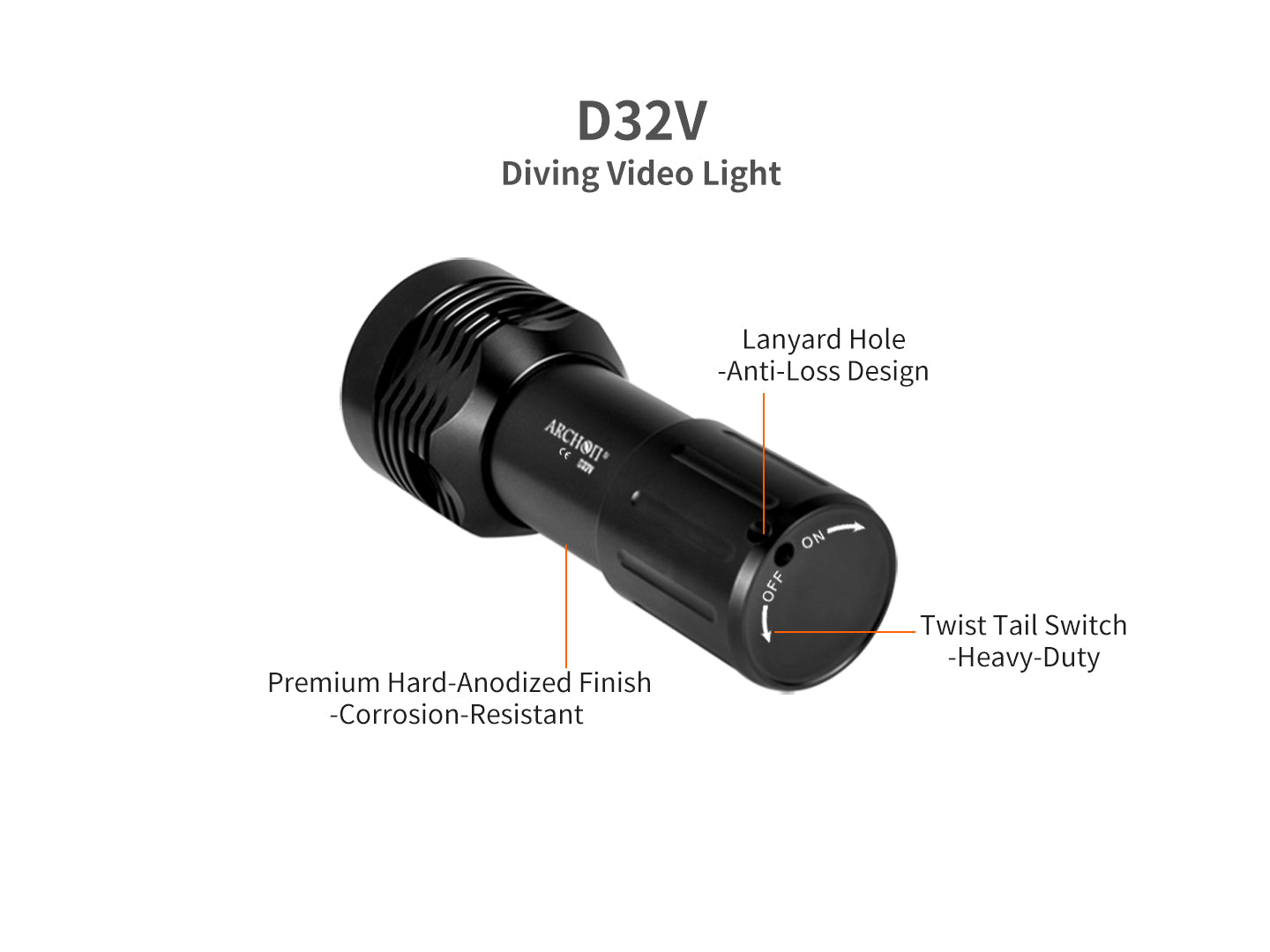 Archon D32V Diving Video Light | White & Red Lights - 1,400 LM