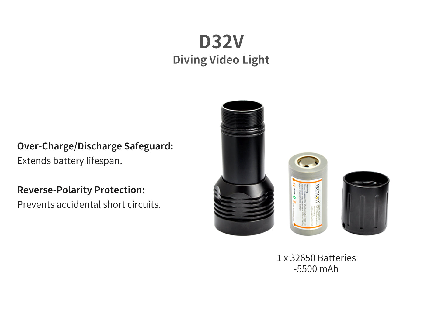 Archon D32V Diving Video Light | White & Red Lights - 1,400 LM