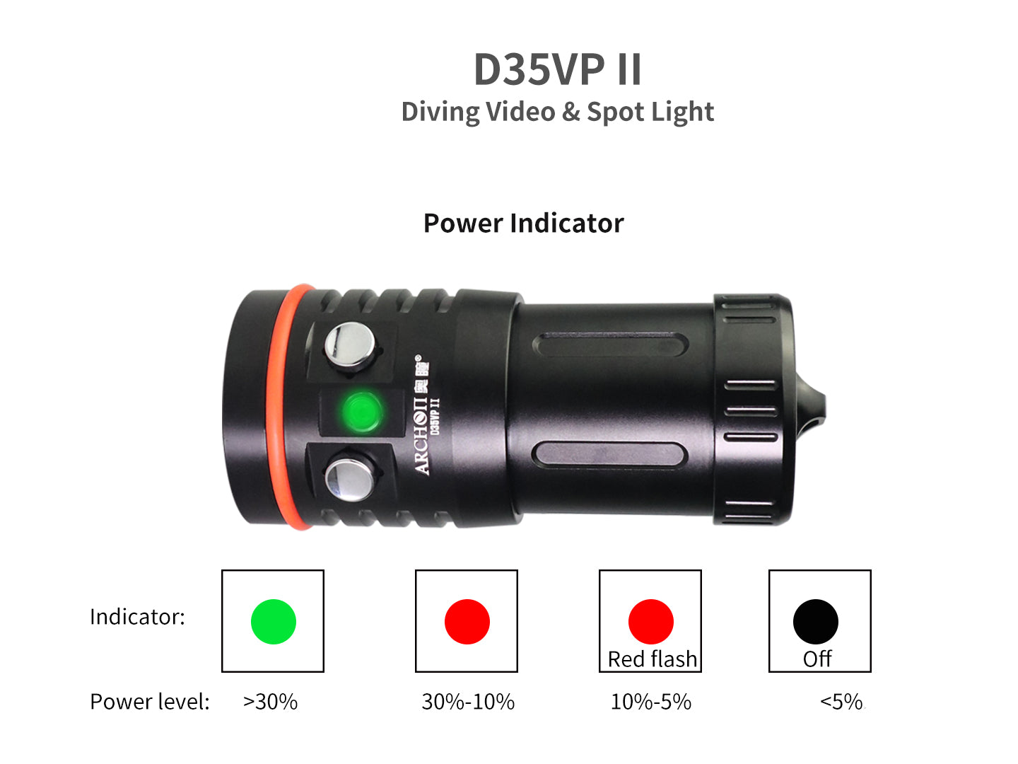 Archon D35VP II Diving Light | White, Red & UV Video Flashlight - 4,200 LM