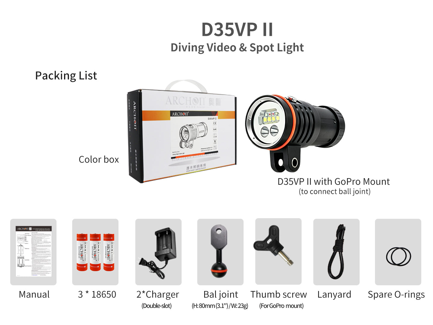 Archon D35VP II Diving Light | White, Red & UV Video Flashlight - 4,200 LM