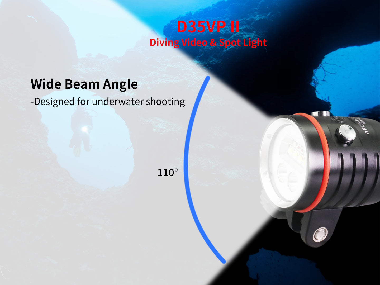 Archon D35VP II Diving Light | White, Red & UV Video Flashlight - 4,200 LM