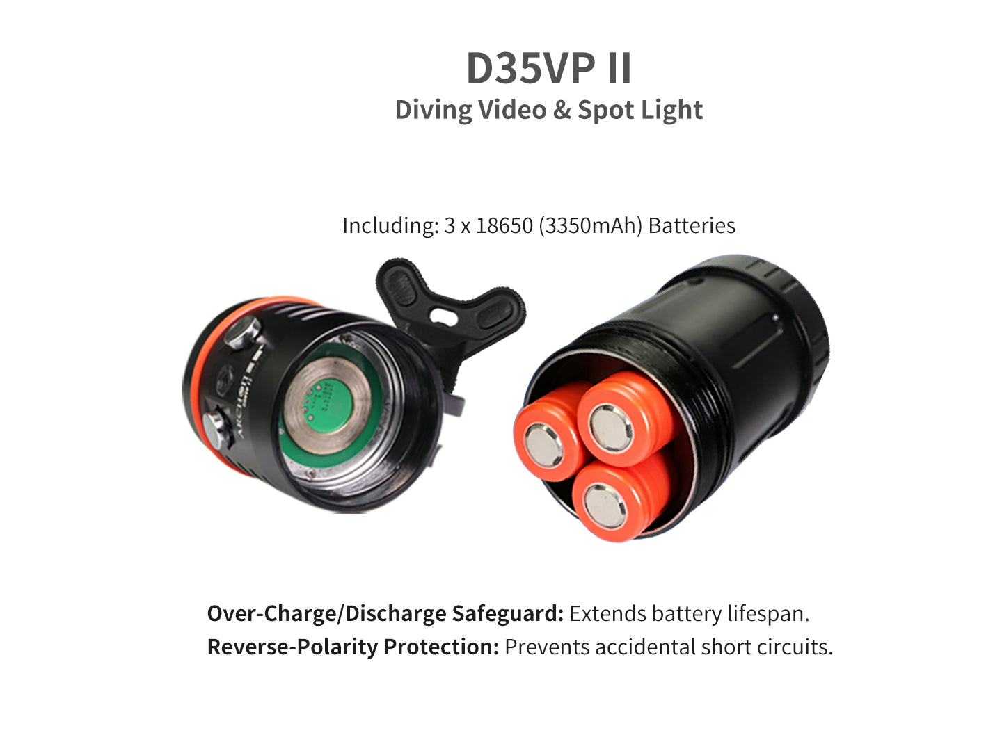 Archon D35VP II Diving Light | White, Red & UV Video Flashlight - 4,200 LM