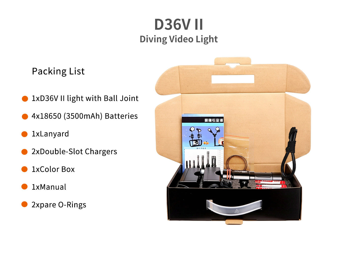 Archon D36V II Diving Video Light | White, UV, Red & Blue Lights - 6,000 LM
