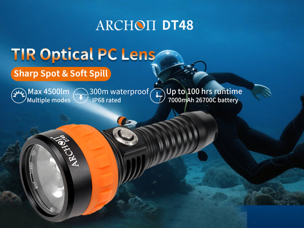 Archon DT48 Diving Flashlight | 7000mAh Type-C Charge – 4,500 LM