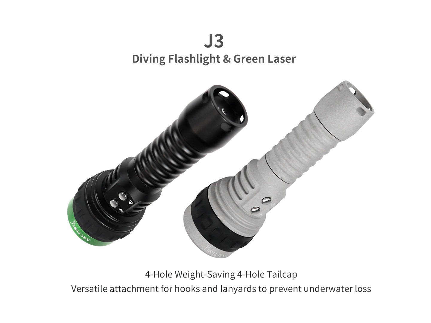 Archon J3 Diving Flashlight | White & Green Laser Lights - 4,000 LM