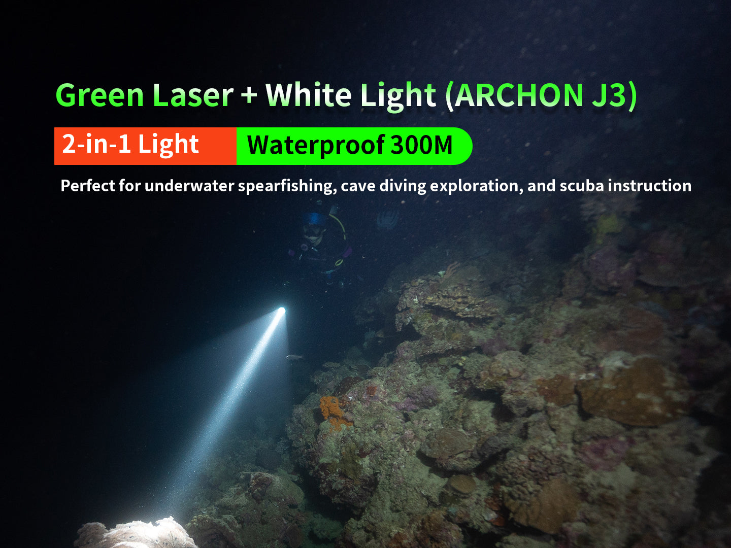 Archon J3 Diving Flashlight | White & Green Laser Lights - 4,000 LM