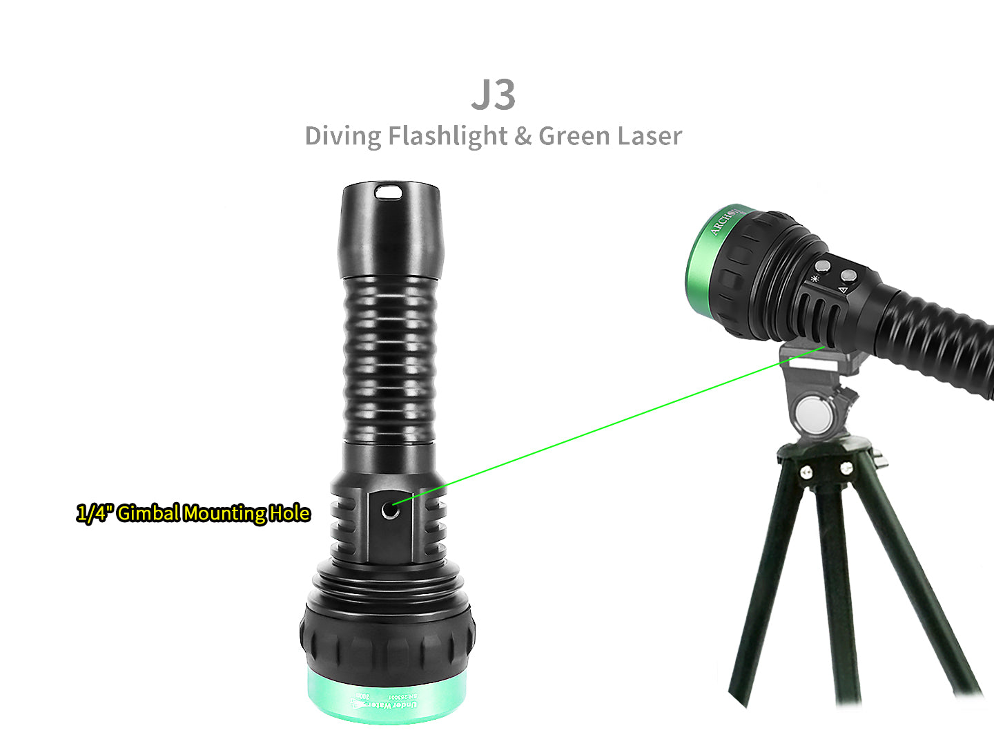 Archon J3 Diving Flashlight | White & Green Laser Lights - 4,000 LM