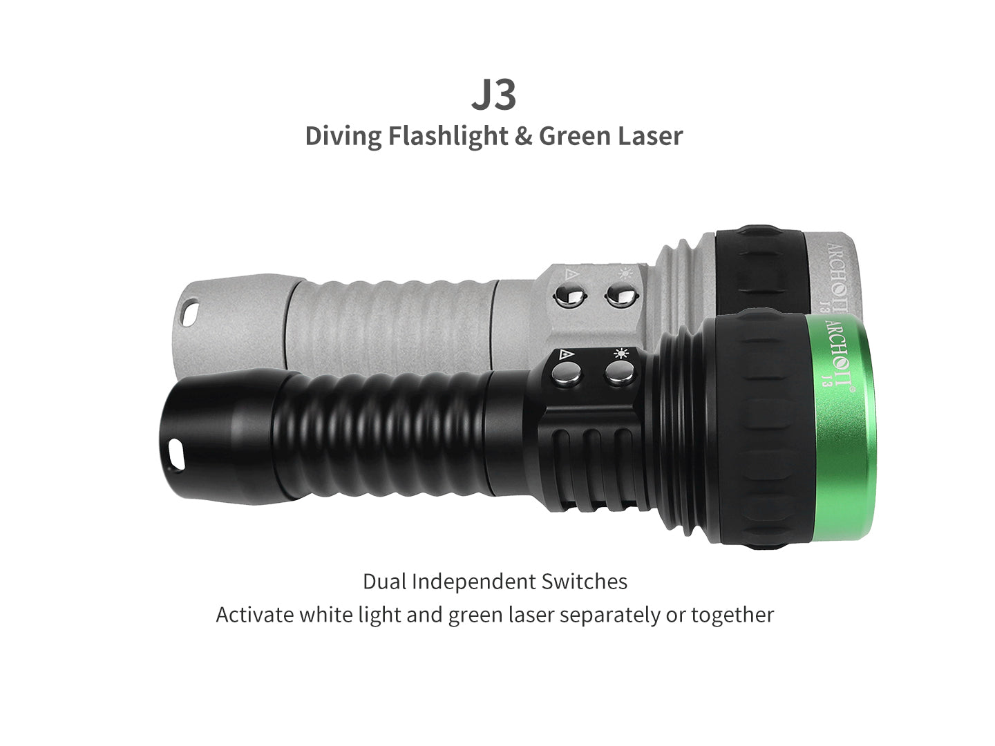 Archon J3 Diving Flashlight | White & Green Laser Lights - 4,000 LM