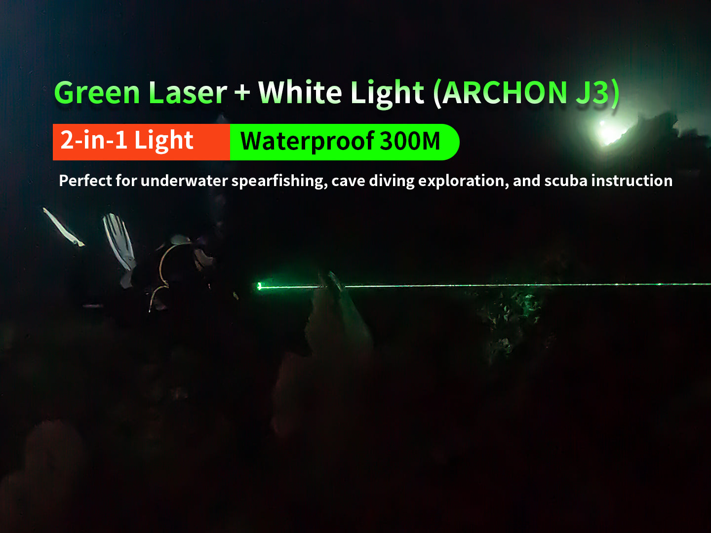 Archon J3 Diving Flashlight | White & Green Laser Lights - 4,000 LM